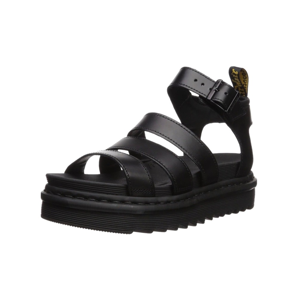 Dr Martens Blaire Black Hydro Leather Gladiator Sandals Platform Womens 9 Strap